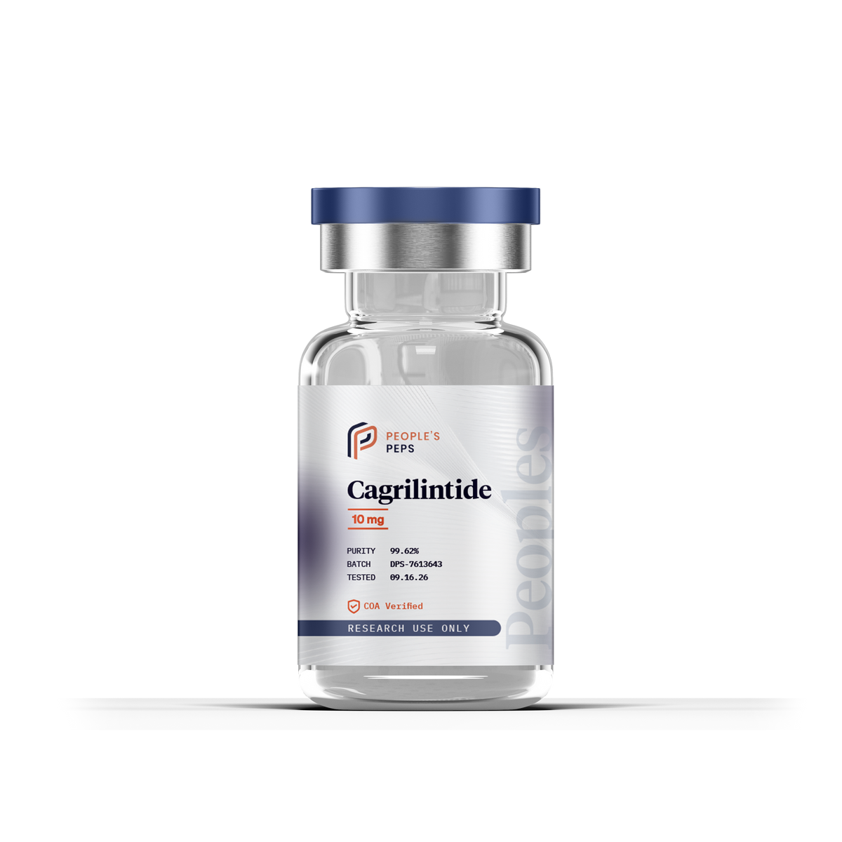 Cagrilintide 10 mg vial label: purity 99.62%, batch DPS-7613643, tested 09.16.26, COA verified, research use only