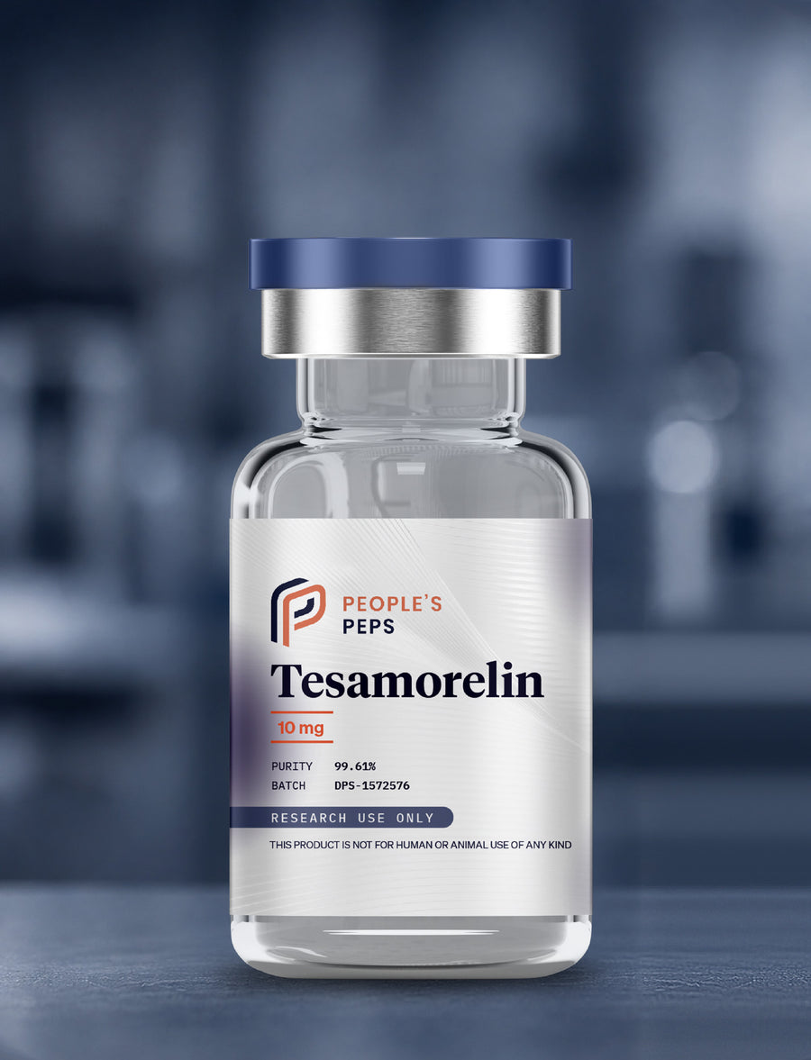 People's Peps Tesamorelin 10 mg vial, purity 99.61%, batch DPS-1572576